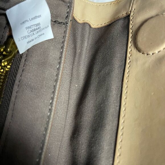J Crew leather beige and tan clutch brass hardware. - Picture 8 of 11